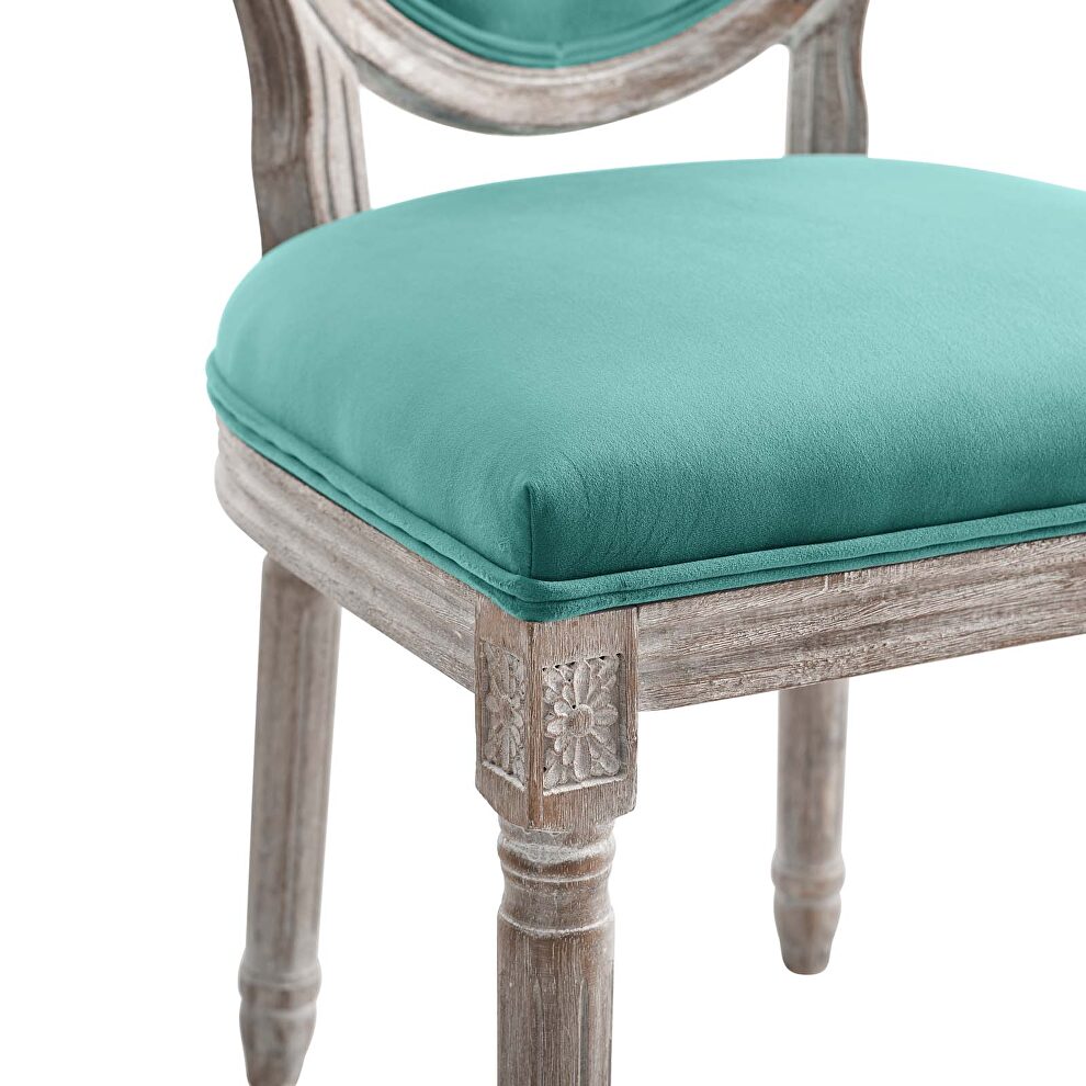 Vintage french performance velvet dining side chair in natural teal by Modway additional picture 4