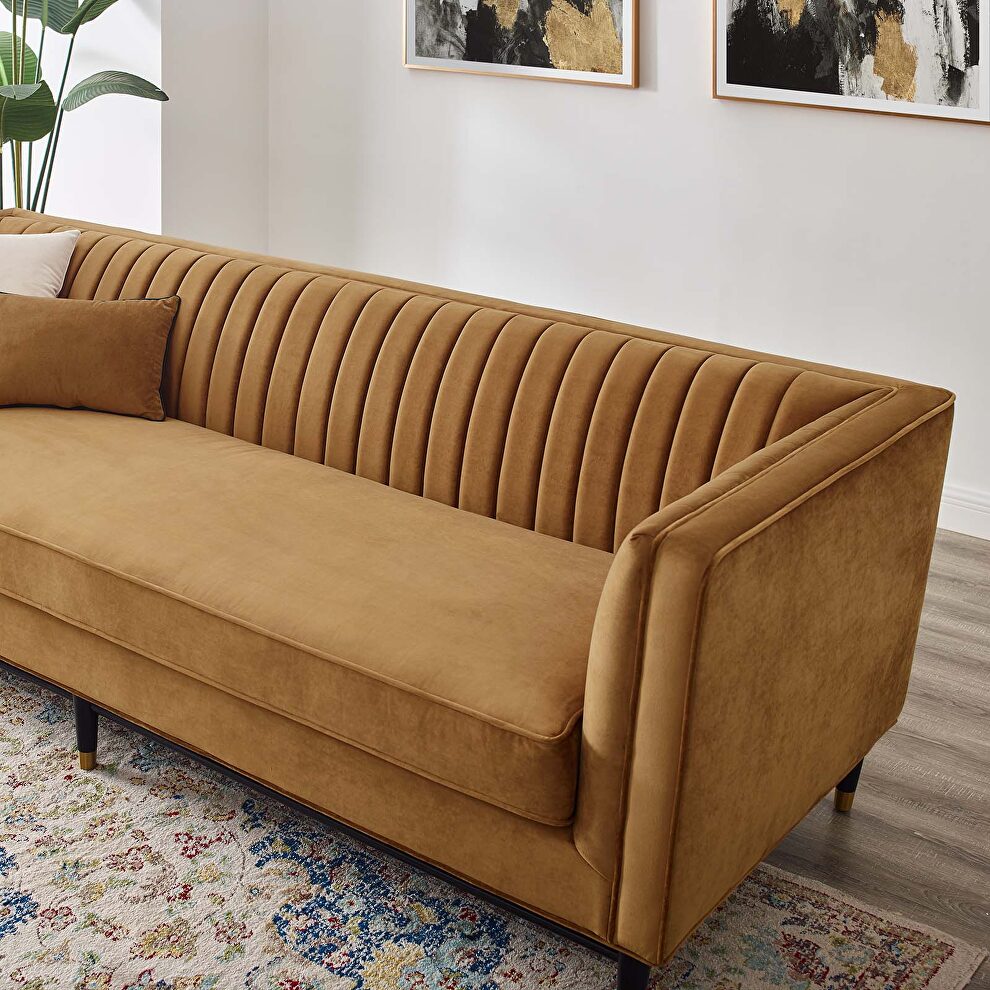 Channel tufted performance velvet sofa in cognac by Modway additional picture 2