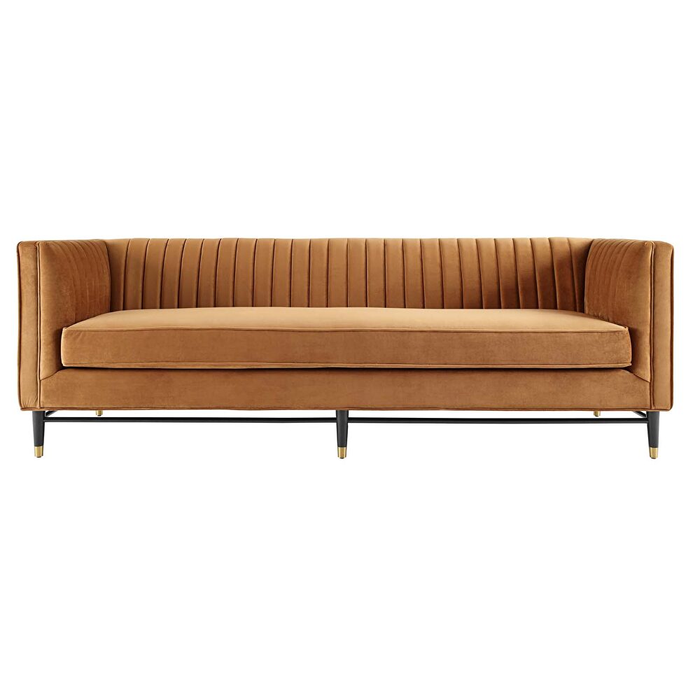 Channel tufted performance velvet sofa in cognac by Modway additional picture 5
