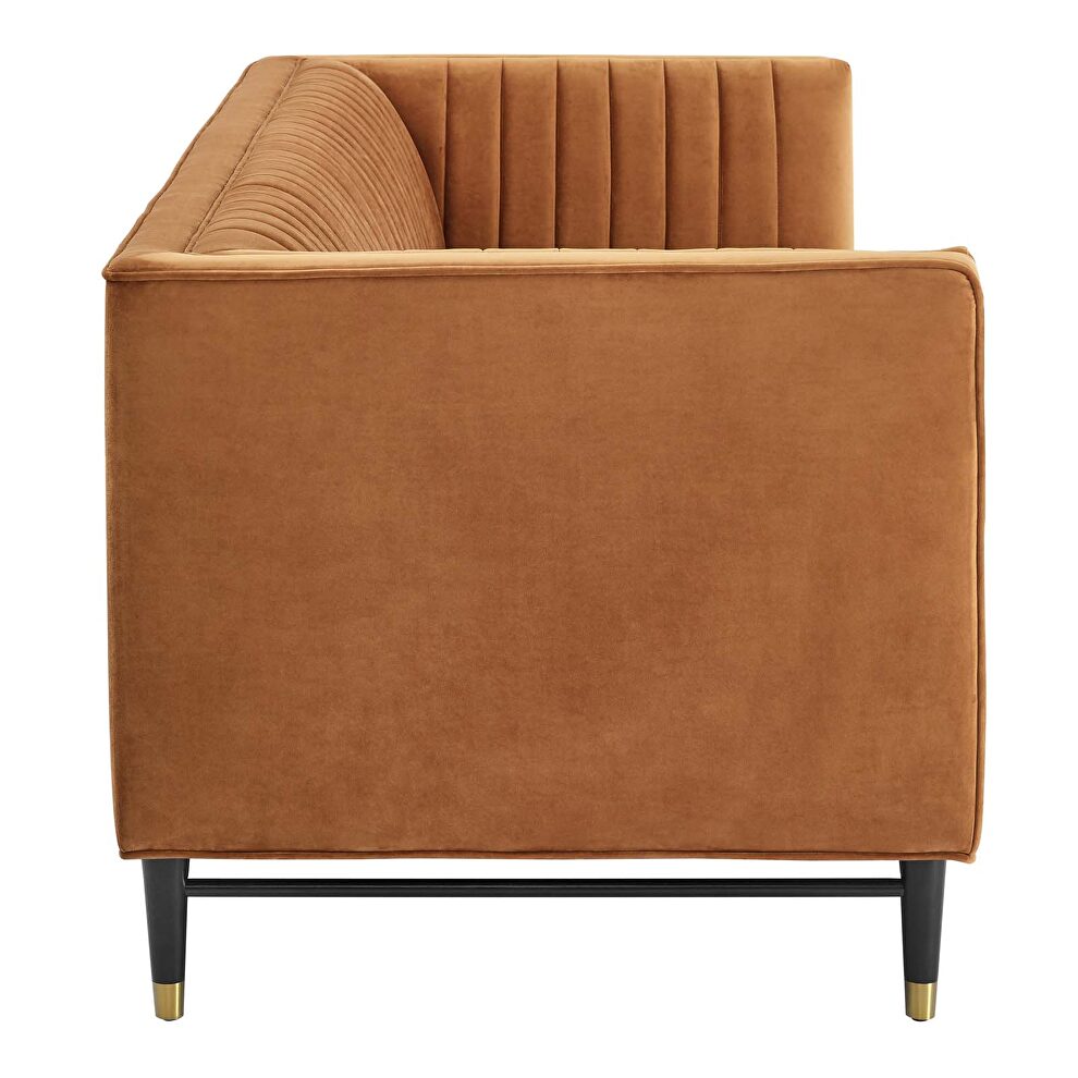 Channel tufted performance velvet sofa in cognac by Modway additional picture 7