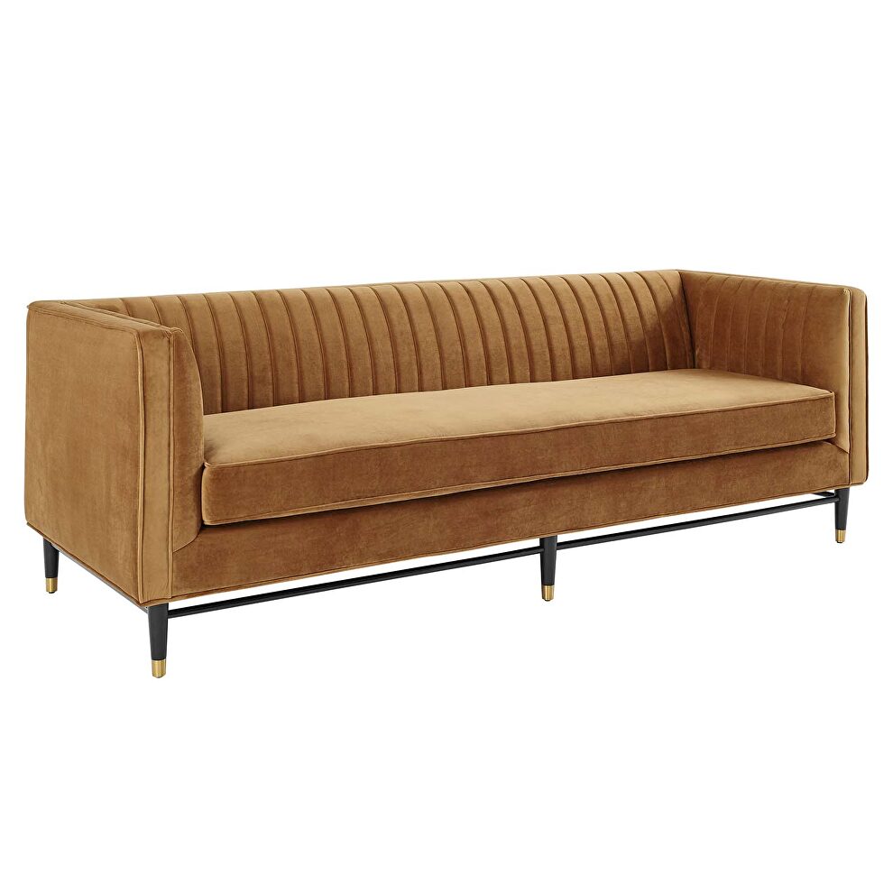 Channel tufted performance velvet sofa in cognac by Modway additional picture 8