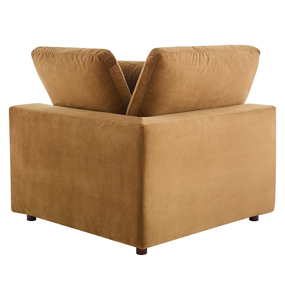 Down filled overstuffed performance velvet 4-piece sectional sofa in cognac by Modway additional picture 4