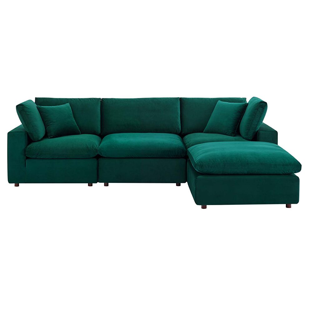 Down filled overstuffed performance velvet 4-piece sectional sofa in green by Modway additional picture 9