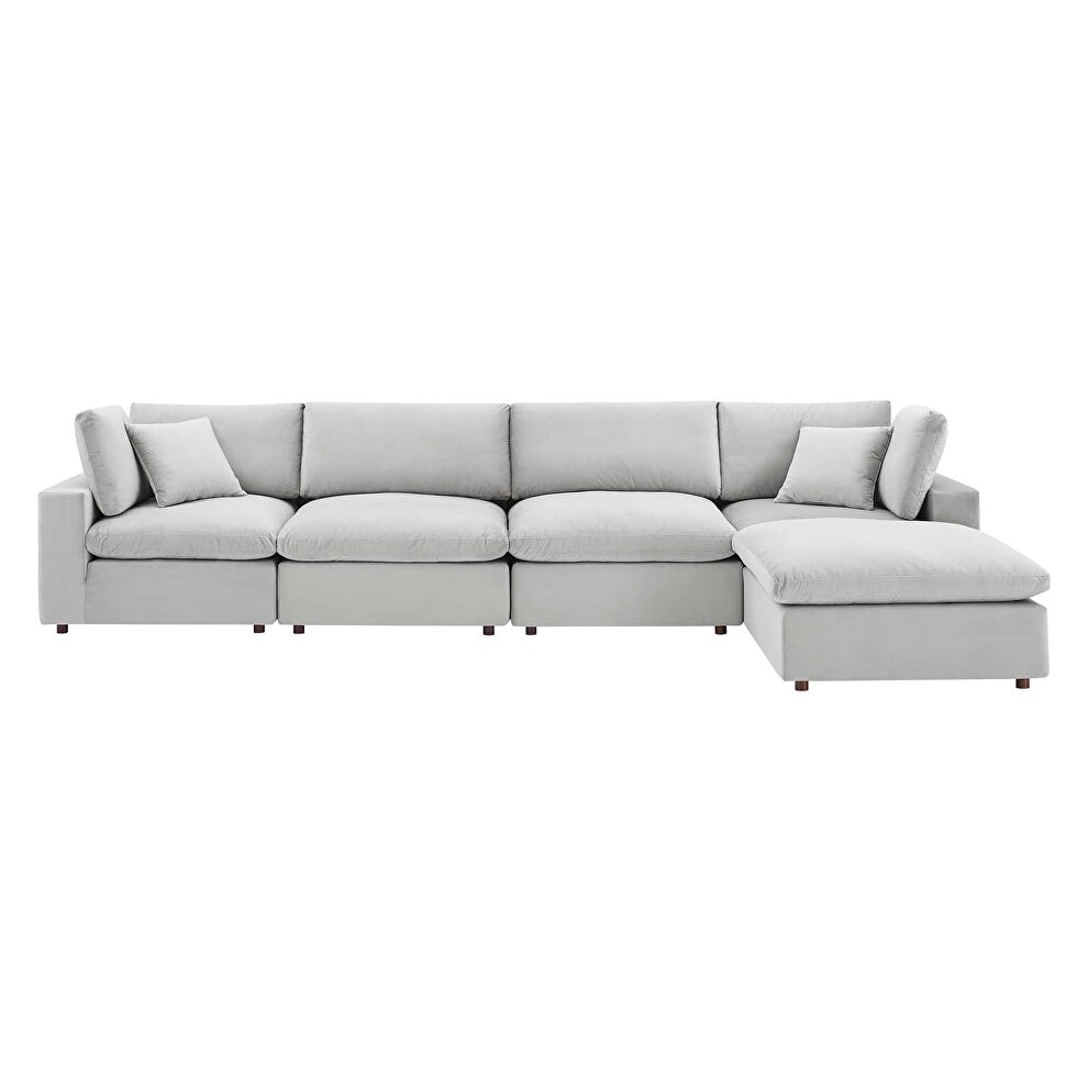Down filled overstuffed performance velvet 5-piece sectional sofa in light gray by Modway additional picture 9