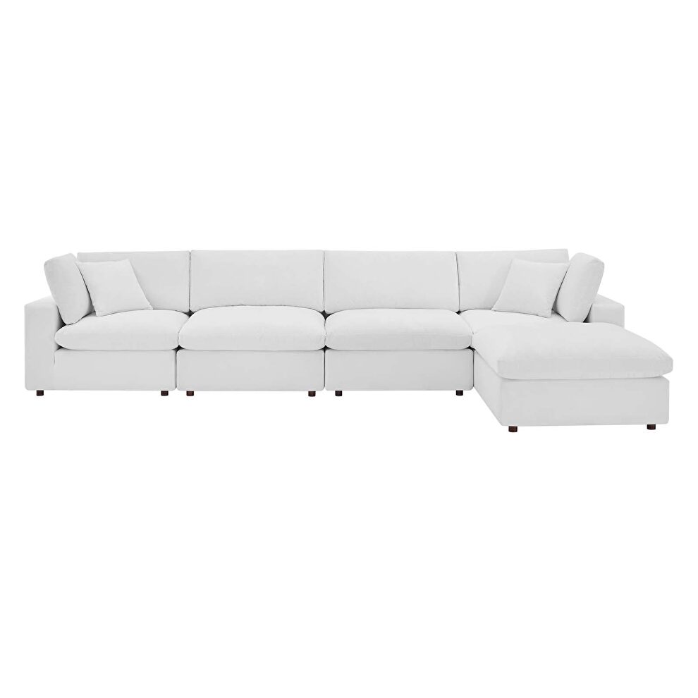Down filled overstuffed performance velvet 5-piece sectional sofa in white by Modway additional picture 8