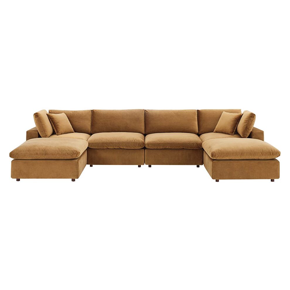 Down filled overstuffed performance velvet 6-piece sectional sofa in cognac by Modway additional picture 10