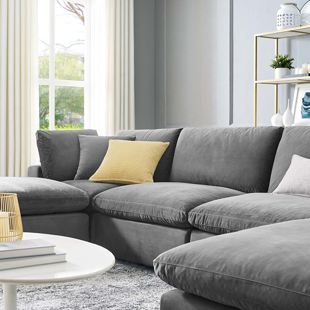 Down filled overstuffed performance velvet 6-piece sectional sofa in gray by Modway additional picture 12