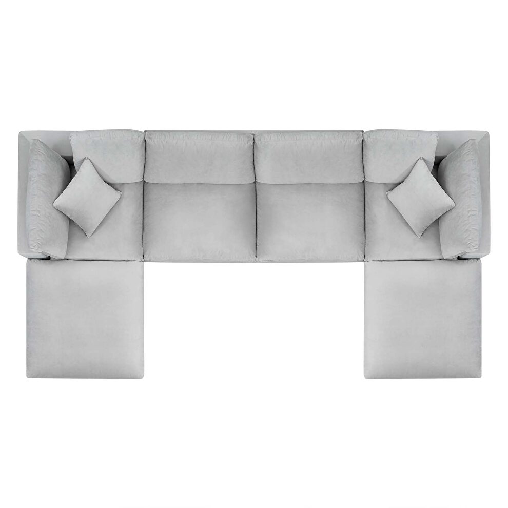 Down filled overstuffed performance velvet 6-piece sectional sofa in light gray by Modway additional picture 9
