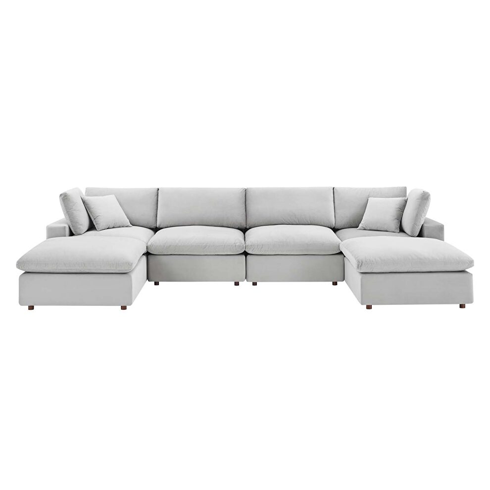 Down filled overstuffed performance velvet 6-piece sectional sofa in light gray by Modway additional picture 10