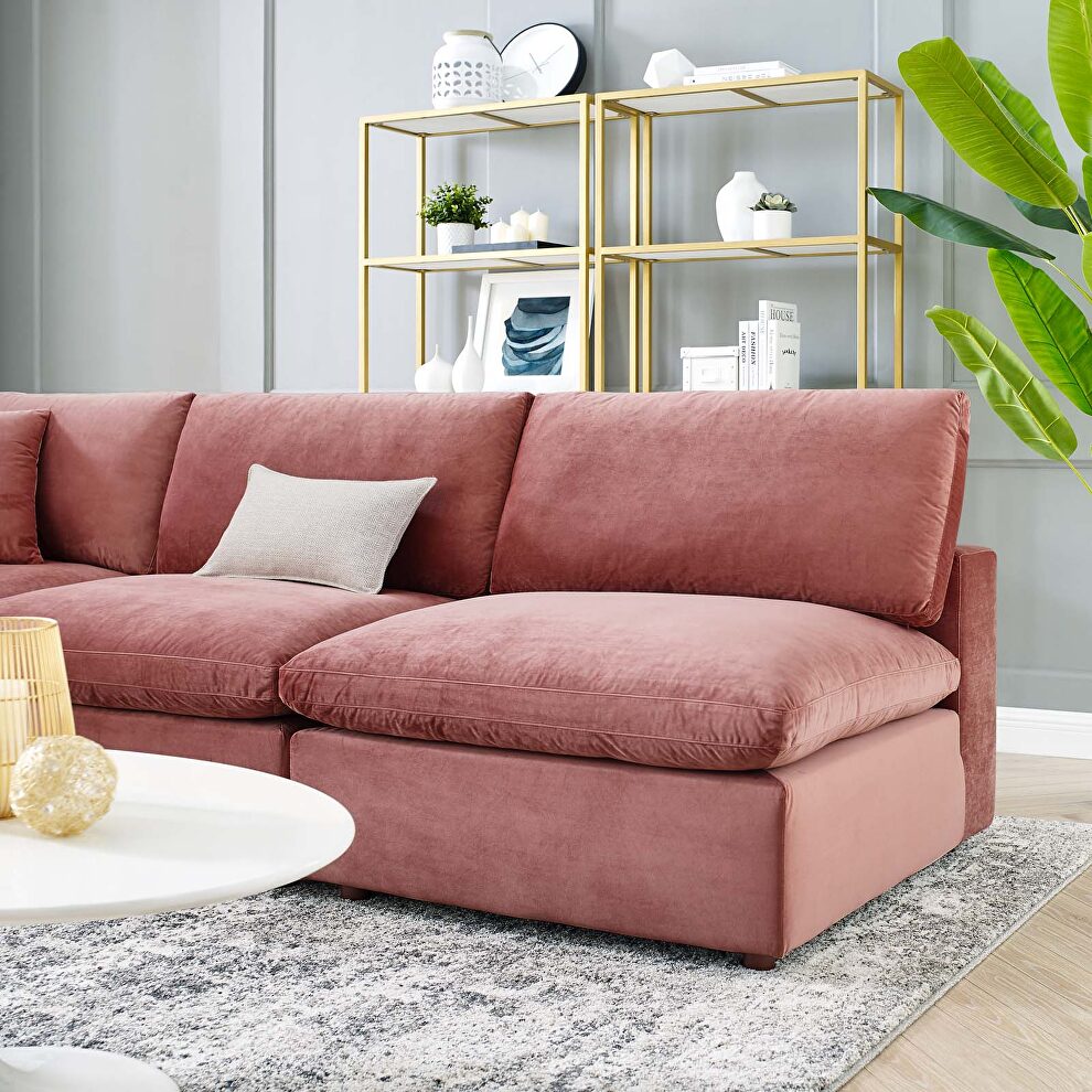 Down filled overstuffed performance velvet 5-piece sectional sofa in dusty rose by Modway additional picture 11