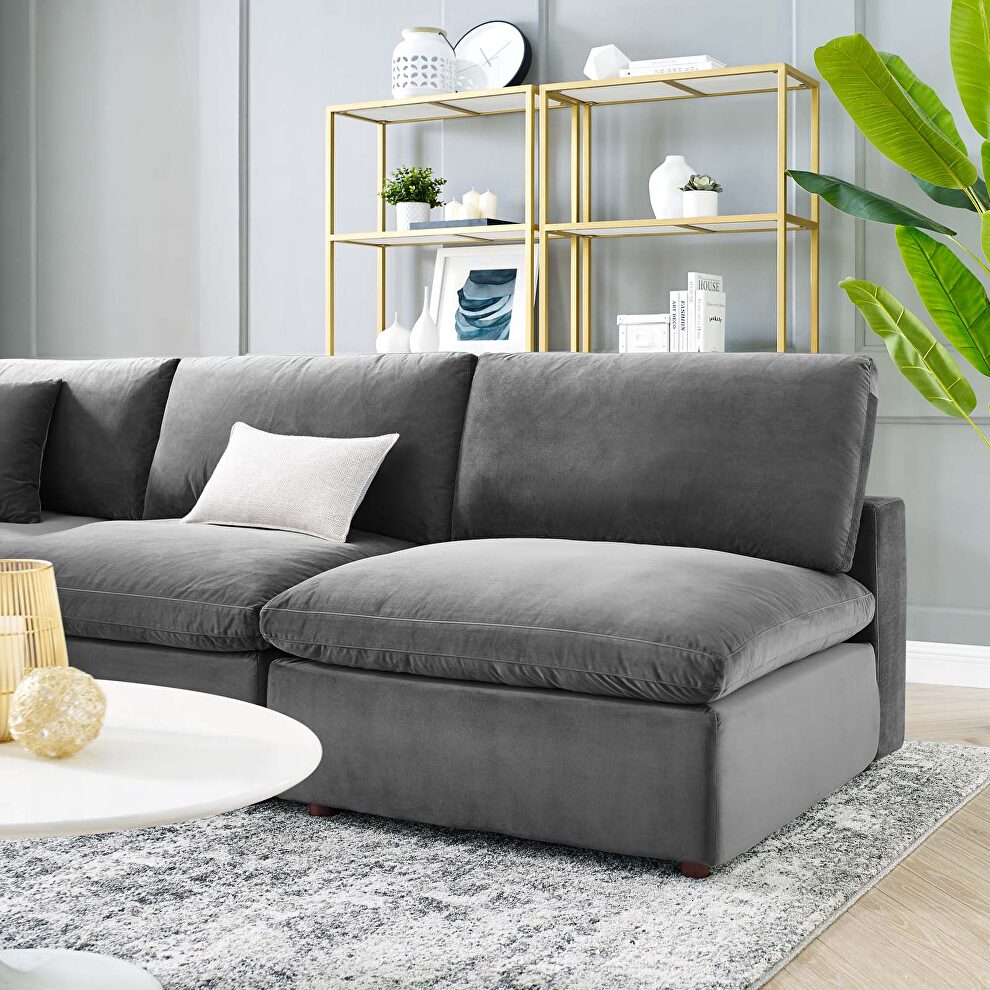 Down filled overstuffed performance velvet 5-piece sectional sofa in gray by Modway additional picture 11