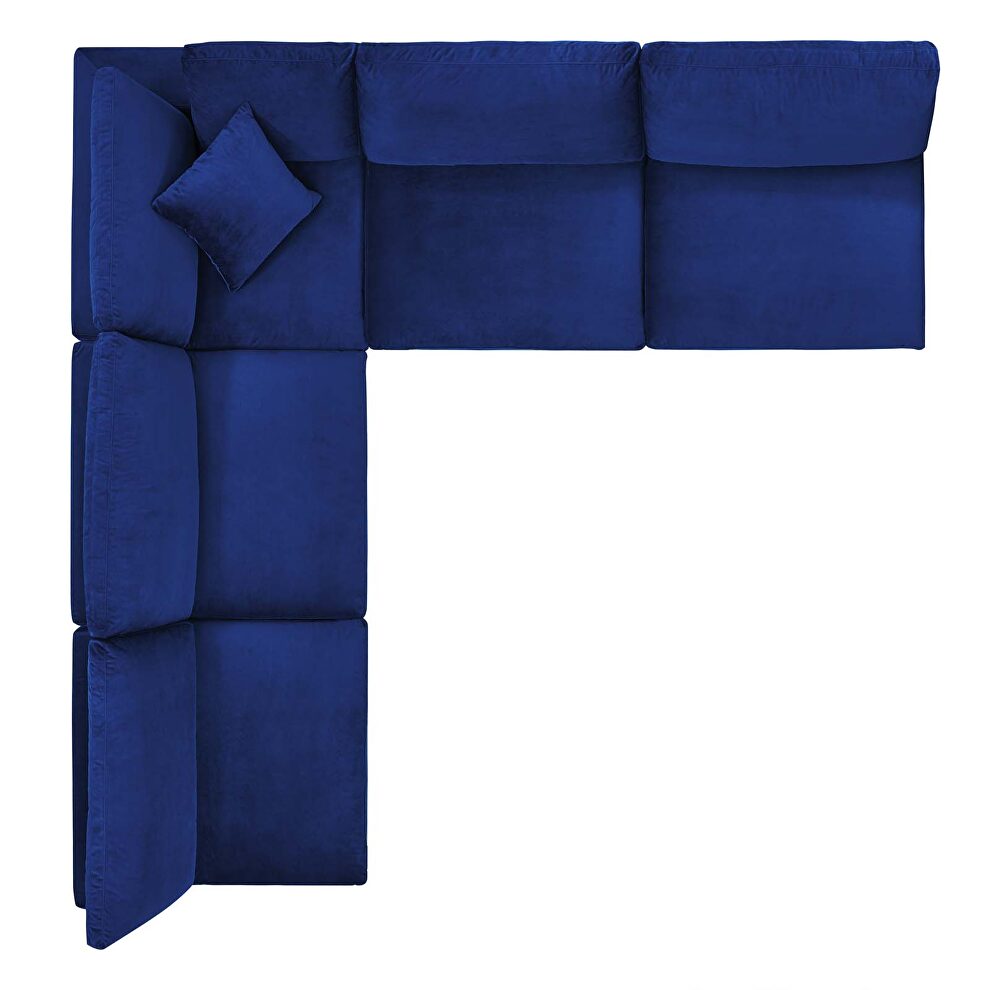 Down filled overstuffed performance velvet 5-piece sectional sofa in navy by Modway additional picture 9