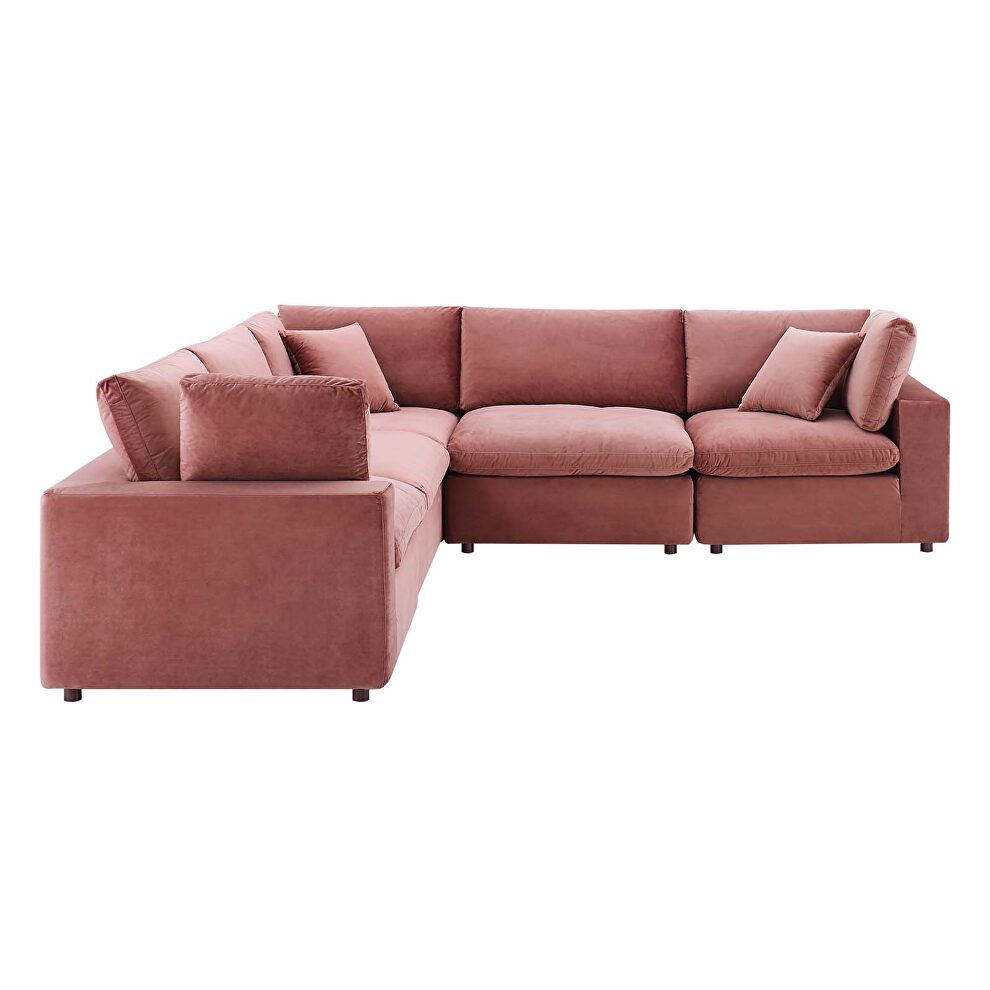 Down filled overstuffed performance velvet 5-piece sectional sofa in dusty rose by Modway additional picture 9