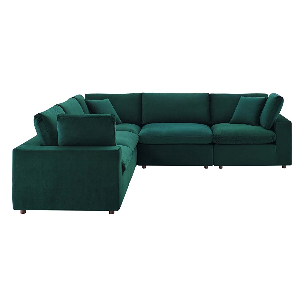 Down filled overstuffed performance velvet 5-piece sectional sofa in green by Modway additional picture 9