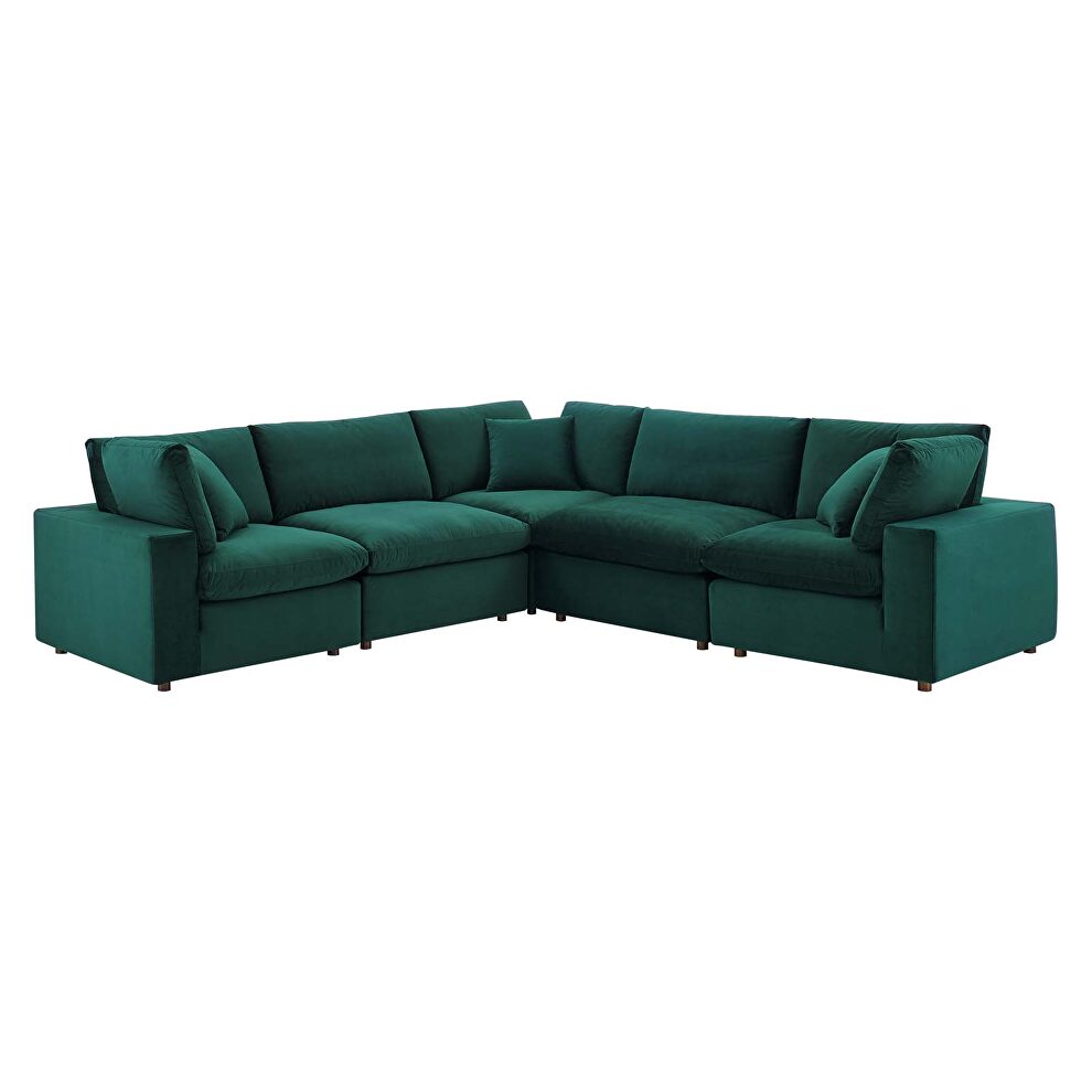 Down filled overstuffed performance velvet 5-piece sectional sofa in green by Modway additional picture 10