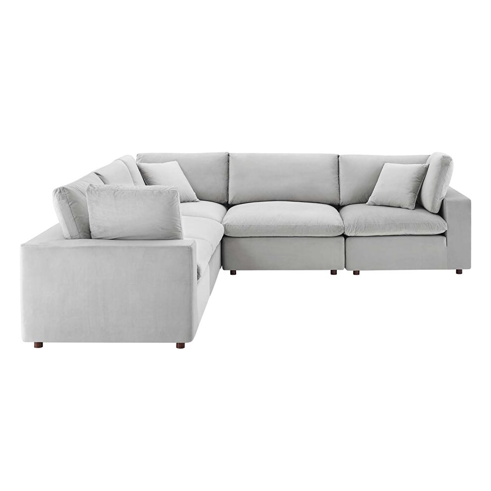 Down filled overstuffed performance velvet 5-piece sectional sofa in light gray by Modway additional picture 9