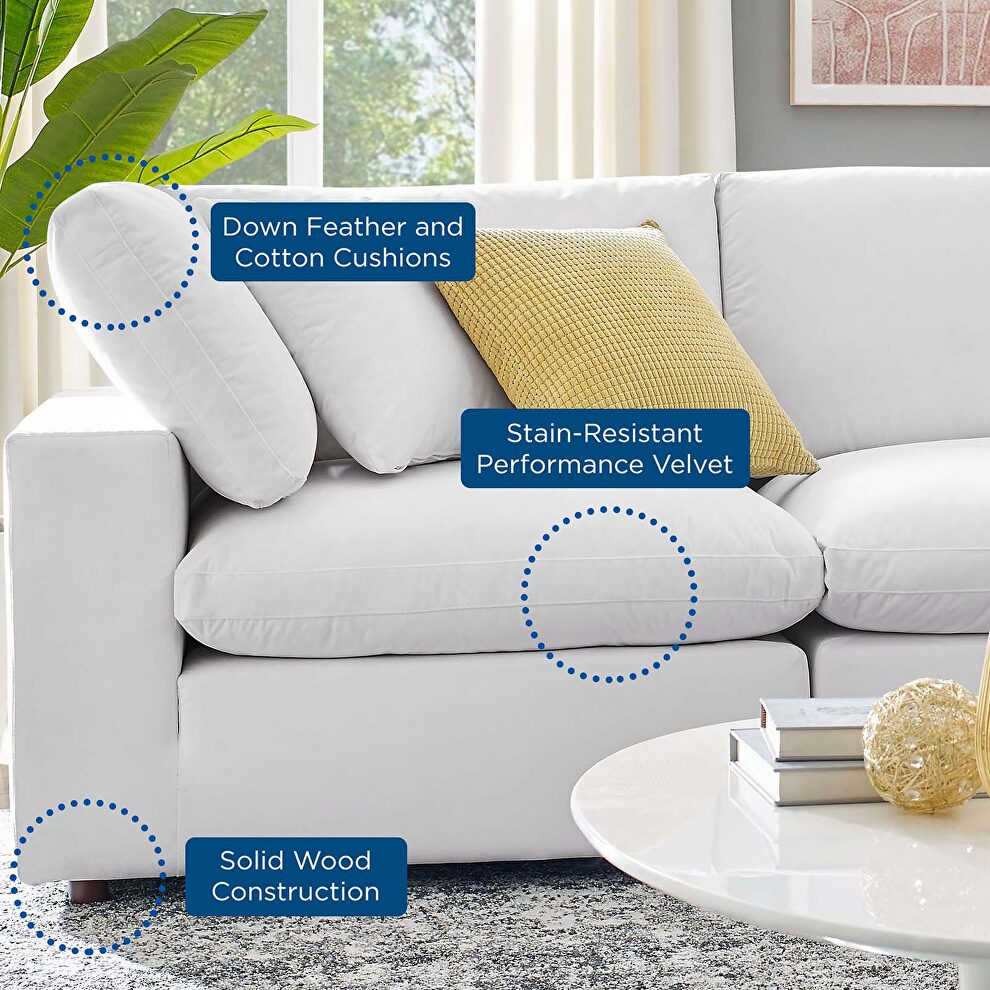 Down filled overstuffed performance velvet 5-piece sectional sofa in white by Modway additional picture 2