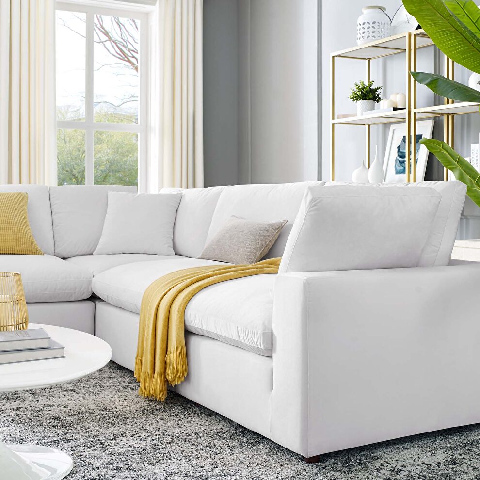 Down filled overstuffed performance velvet 5-piece sectional sofa in white by Modway additional picture 11