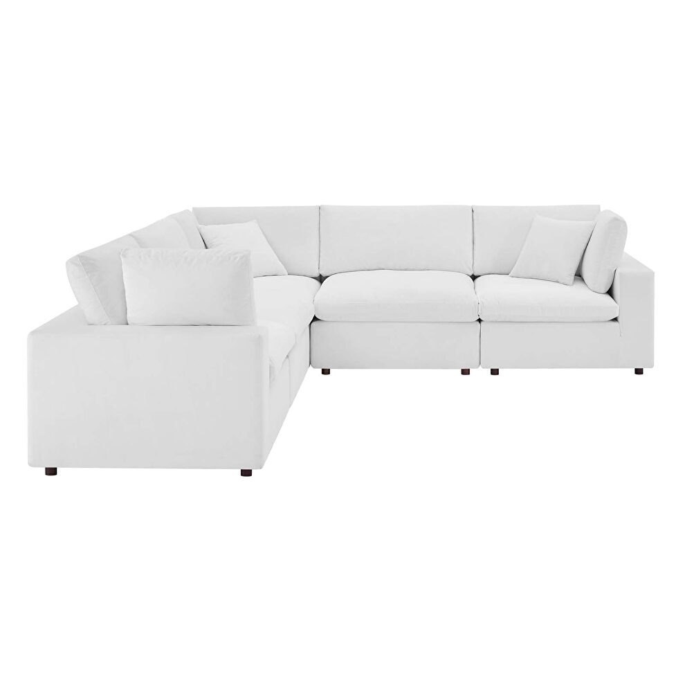Down filled overstuffed performance velvet 5-piece sectional sofa in white by Modway additional picture 9