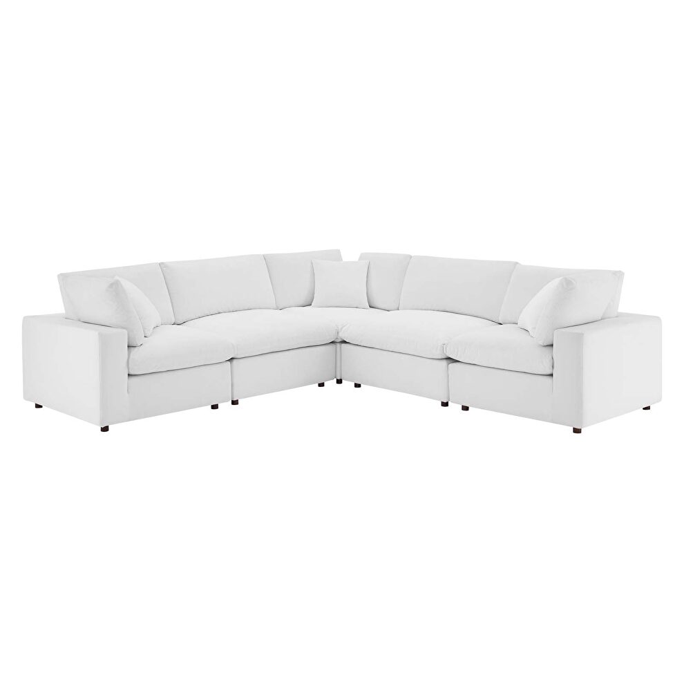 Down filled overstuffed performance velvet 5-piece sectional sofa in white by Modway additional picture 10