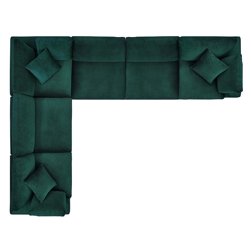 Down filled overstuffed performance velvet 6-piece sectional sofa in green by Modway additional picture 9