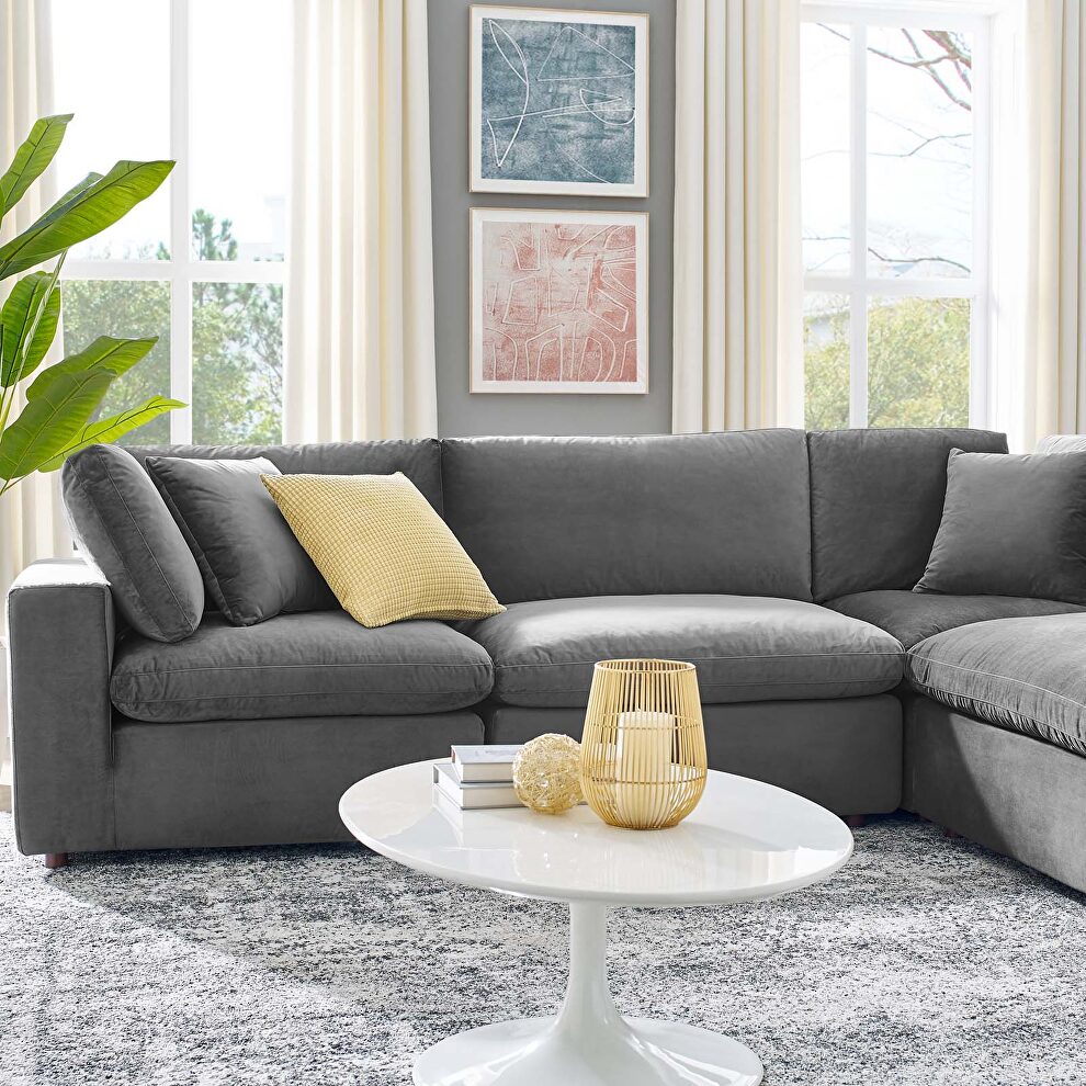 Down filled overstuffed performance velvet 6-piece sectional sofa in gray by Modway additional picture 11