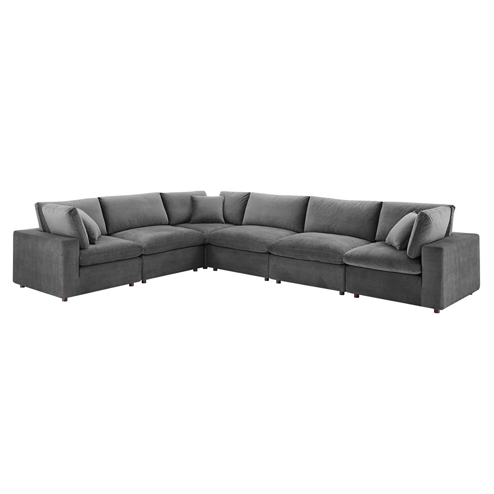 Down filled overstuffed performance velvet 6-piece sectional sofa in gray by Modway additional picture 10
