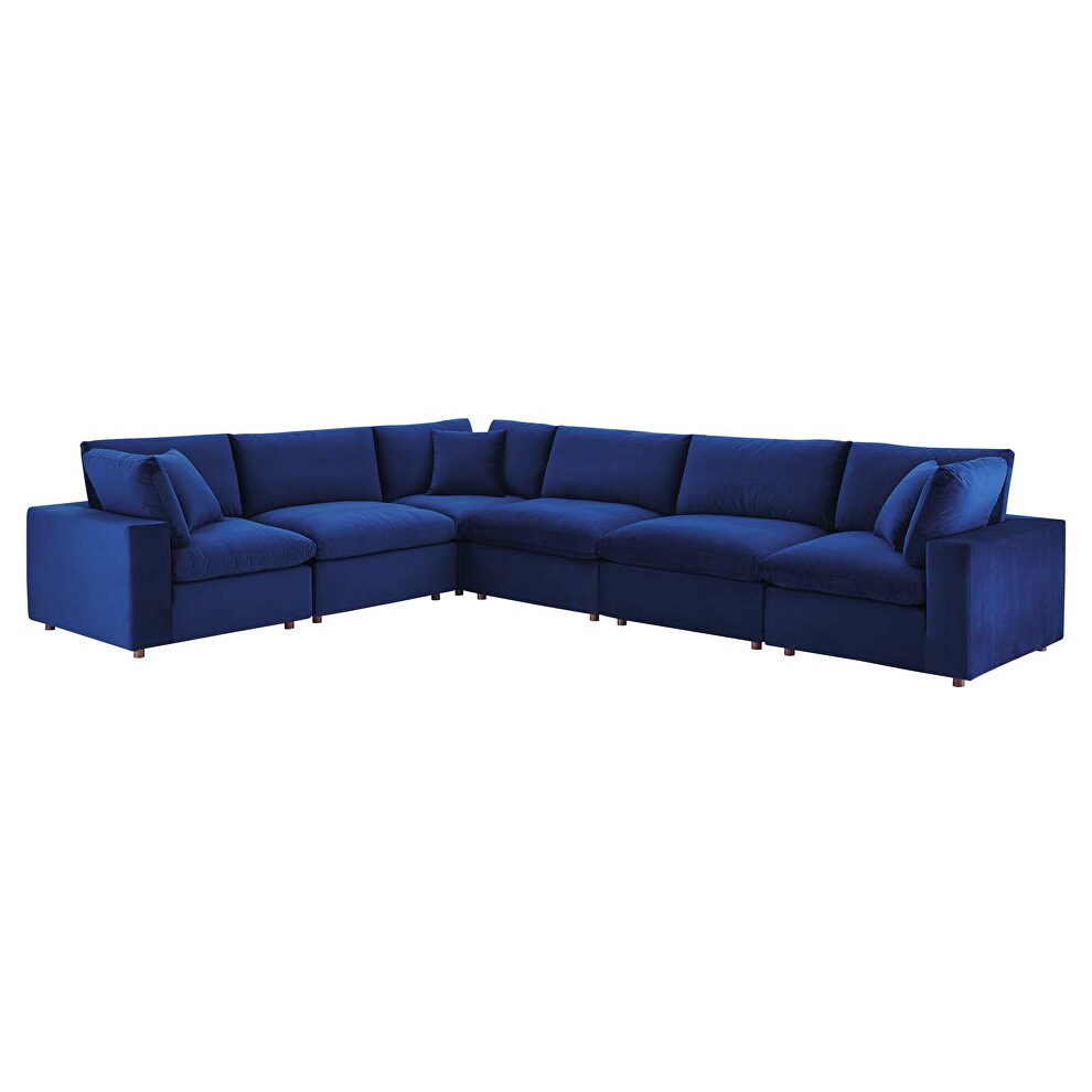 Down filled overstuffed performance velvet 6-piece sectional sofa in navy by Modway additional picture 10