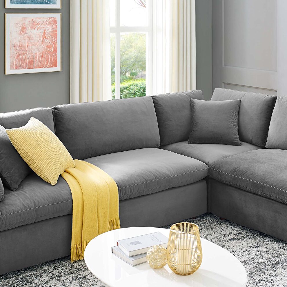 Down filled overstuffed performance velvet 8-piece sectional sofa in gray by Modway additional picture 11