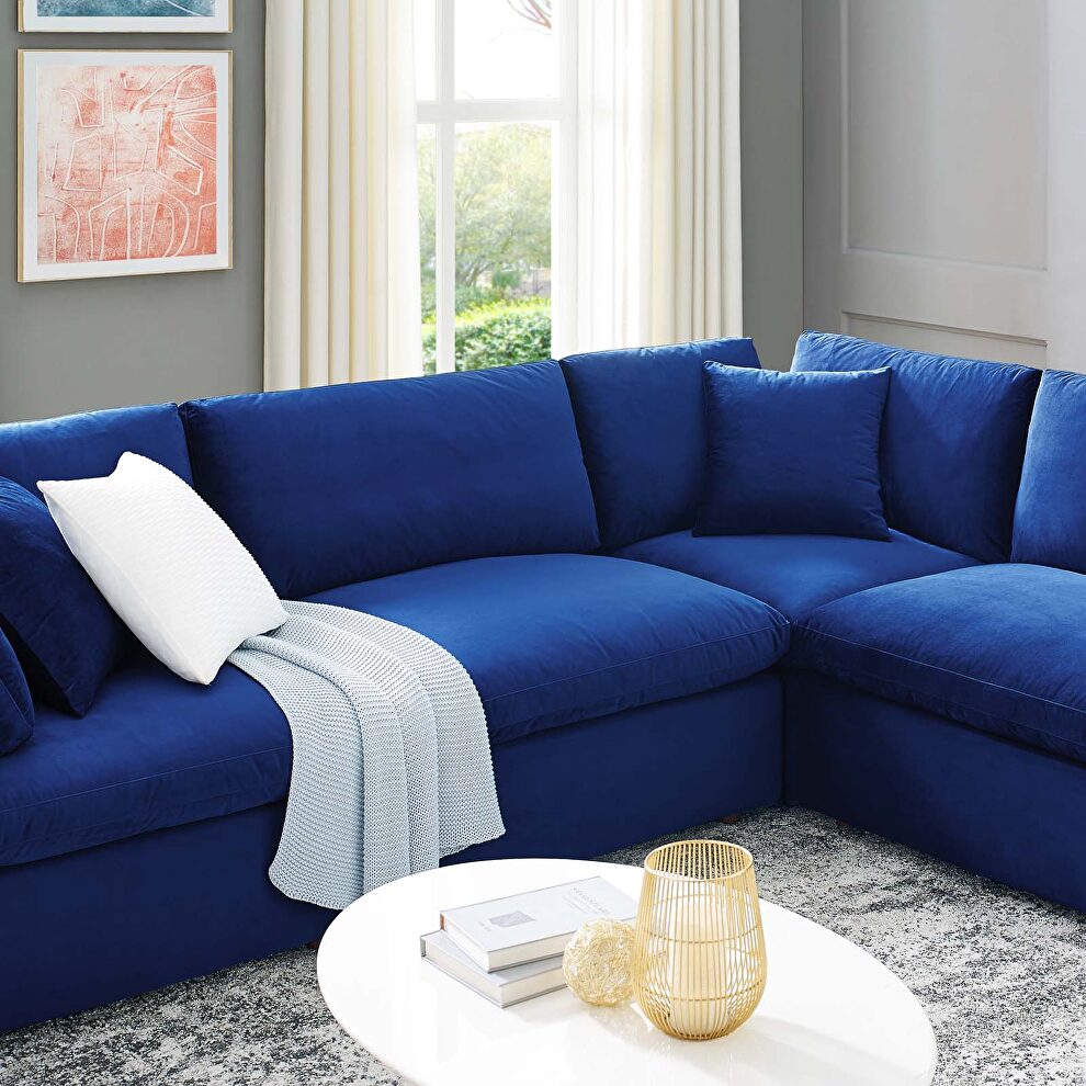 Down filled overstuffed performance velvet 8-piece sectional sofa in navy by Modway additional picture 11