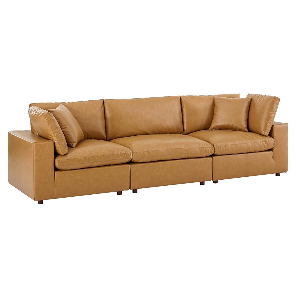 Down filled overstuffed vegan leather 3-seater sofa in tan by Modway additional picture 10