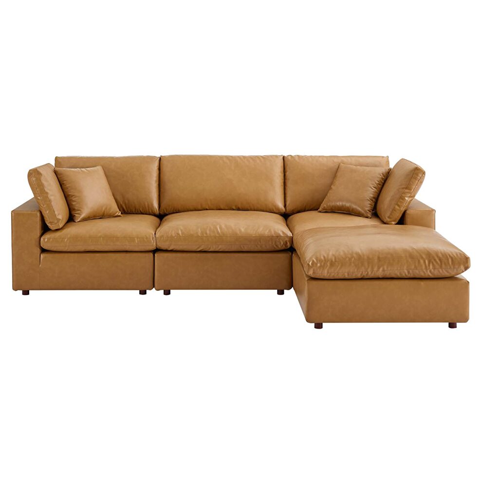 Down filled overstuffed vegan leather 4-piece sectional sofa in tan by Modway additional picture 9