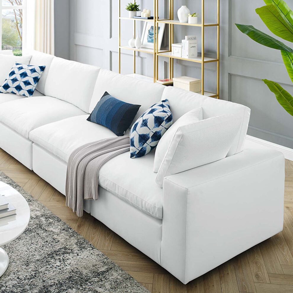 Down filled overstuffed vegan leather 4-seater sofa in white by Modway additional picture 11