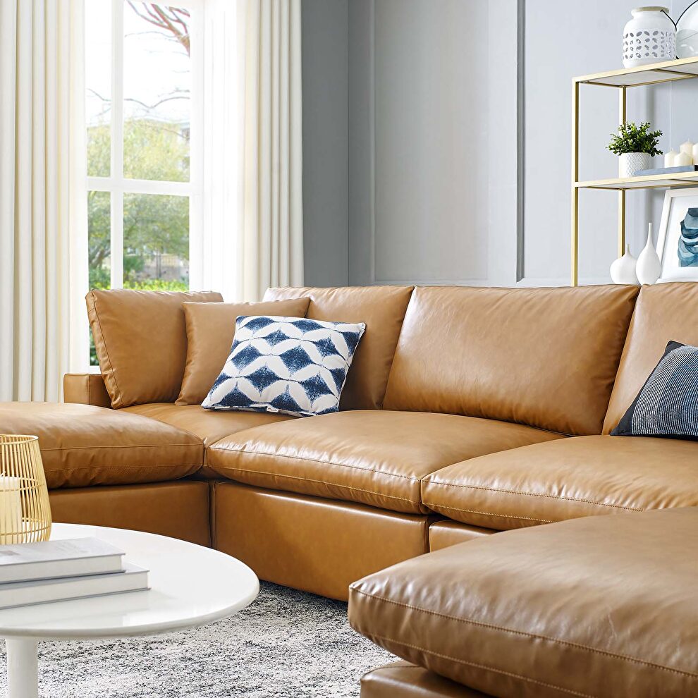Down filled overstuffed vegan leather 6-piece sectional sofa in tan by Modway additional picture 12