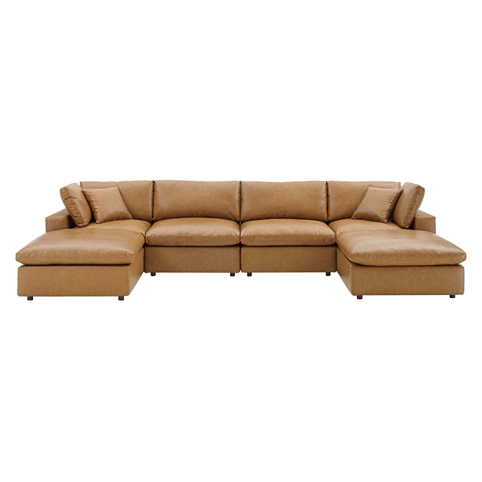 Down filled overstuffed vegan leather 6-piece sectional sofa in tan by Modway additional picture 15
