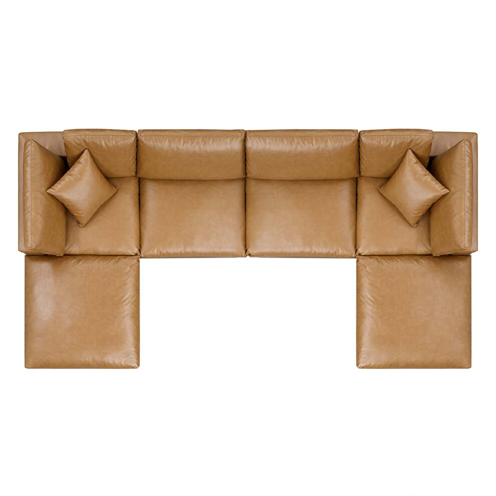 Down filled overstuffed vegan leather 6-piece sectional sofa in tan by Modway additional picture 9