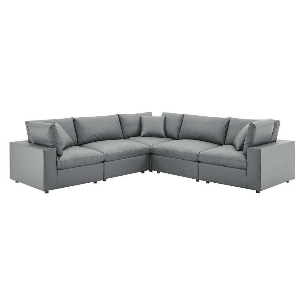 Down filled overstuffed vegan leather 5-piece sectional sofa in gray by Modway additional picture 9