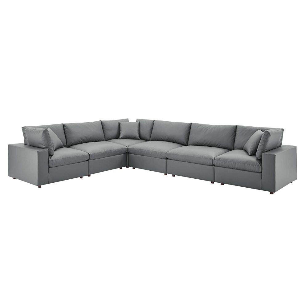 Down filled overstuffed vegan leather 6-piece sectional sofa in gray by Modway additional picture 10