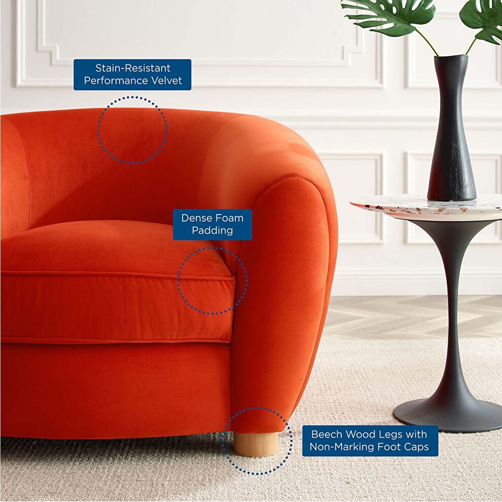 Performance velvet armchair in orange by Modway additional picture 3