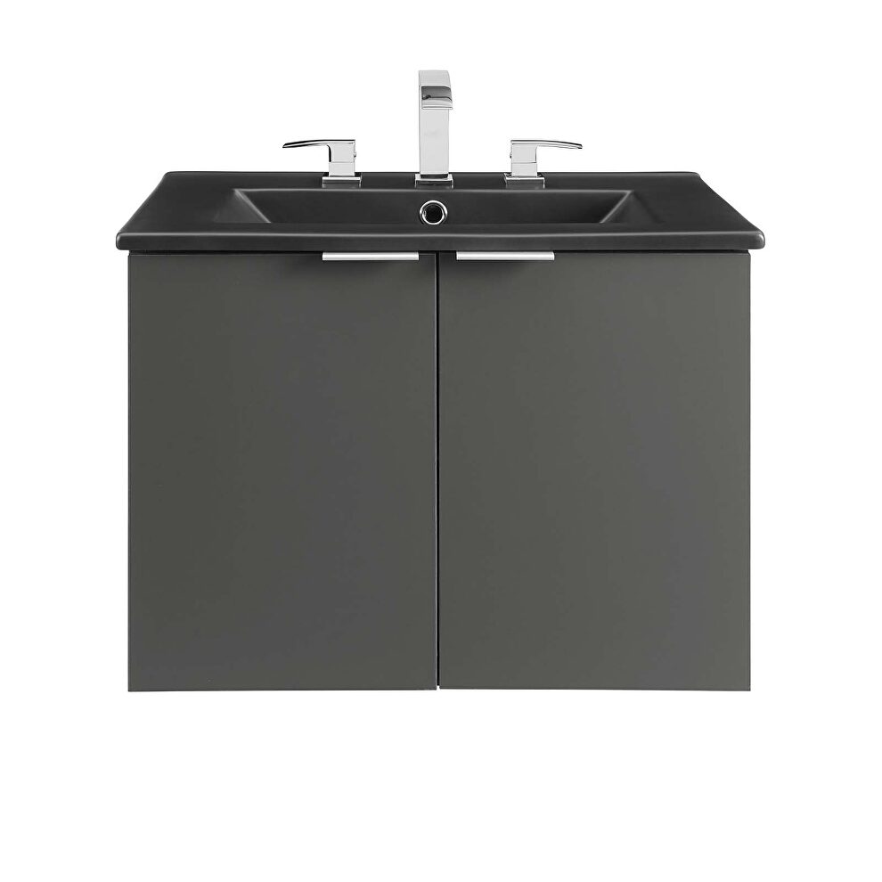 Wall-mount bathroom vanity in gray black by Modway additional picture 8
