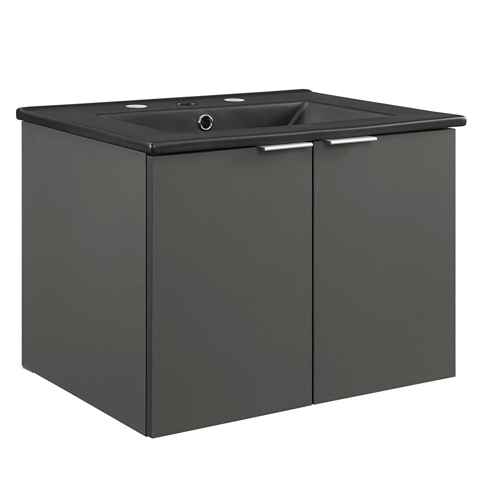 Wall-mount bathroom vanity in gray black by Modway additional picture 10
