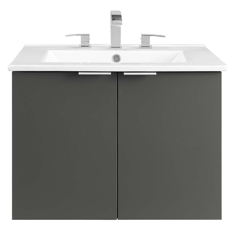 Wall-mount bathroom vanity in gray white by Modway additional picture 8
