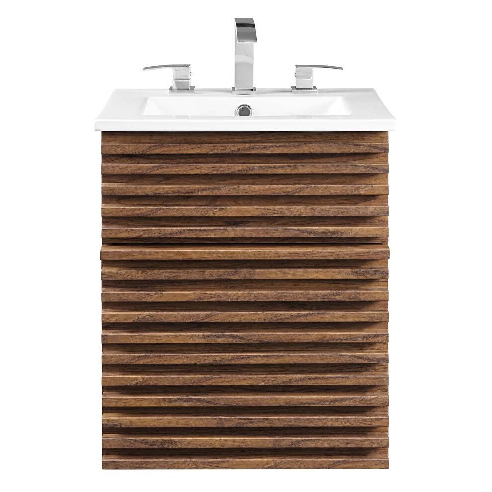 Wall-mount bathroom vanity in walnut white by Modway additional picture 8