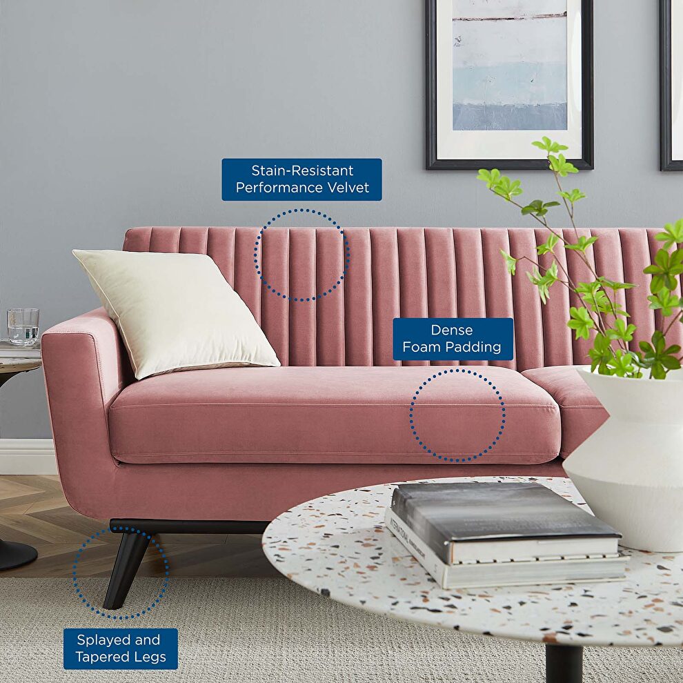 Channel tufted performance velvet sofa in dusty rose by Modway additional picture 2