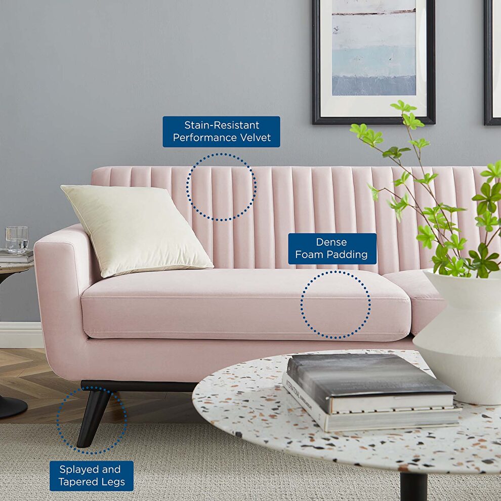 Channel tufted performance velvet sofa in pink by Modway additional picture 2