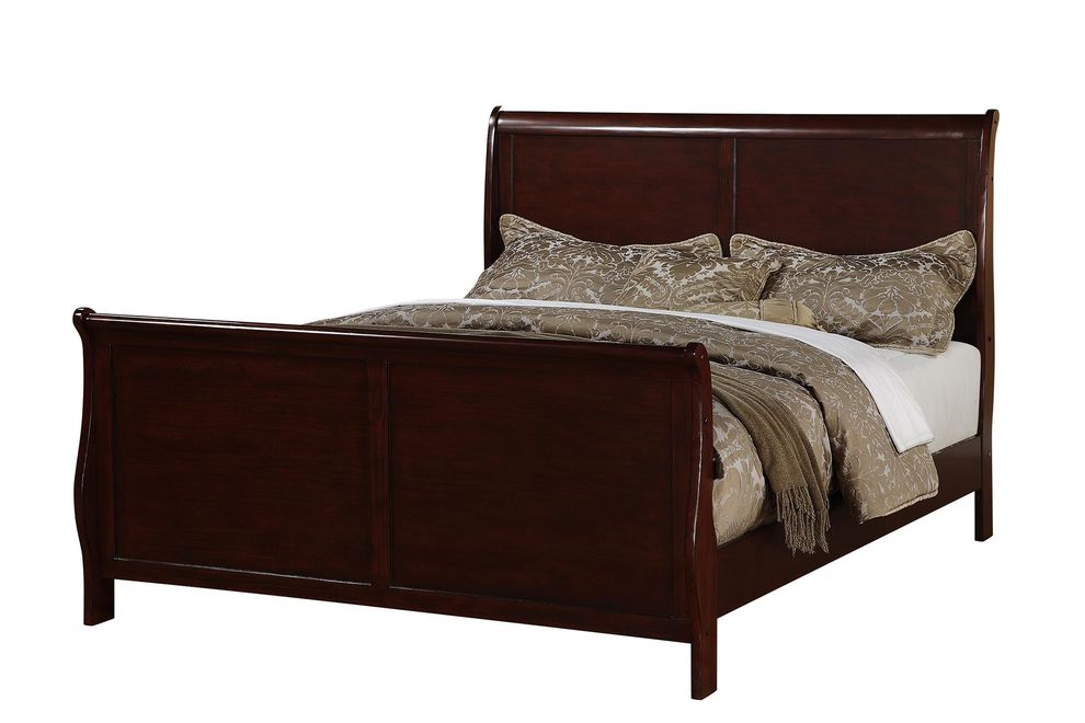 Cherry finish casual style slat bed by Poundex additional picture 2