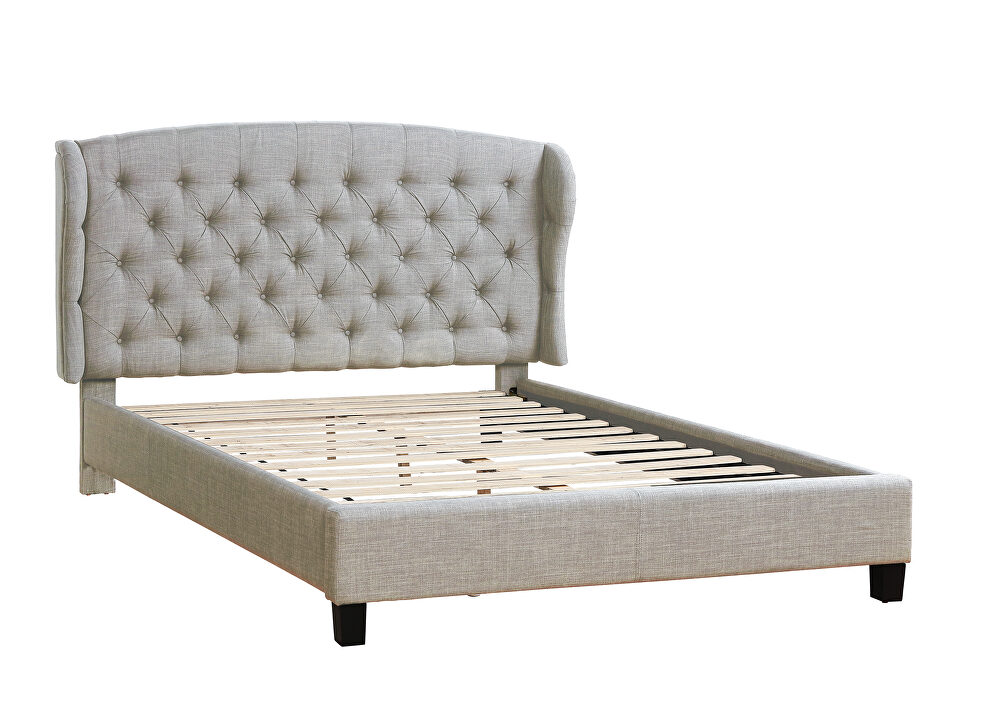 Beige polyfiber fabric upholstery king bed by Poundex additional picture 2