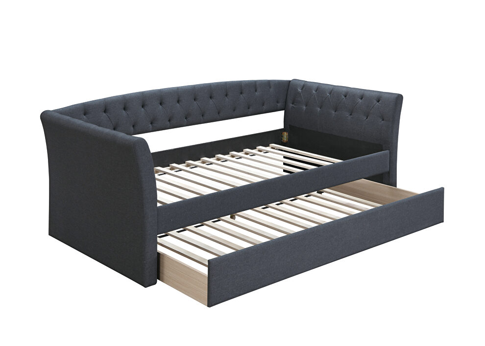 Charcoal burlap day bed w/trundle by Poundex additional picture 2