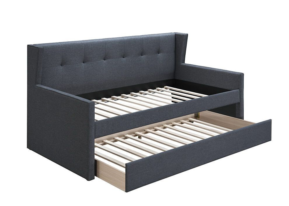 Charcoal burlap day bed w/trundle by Poundex additional picture 2