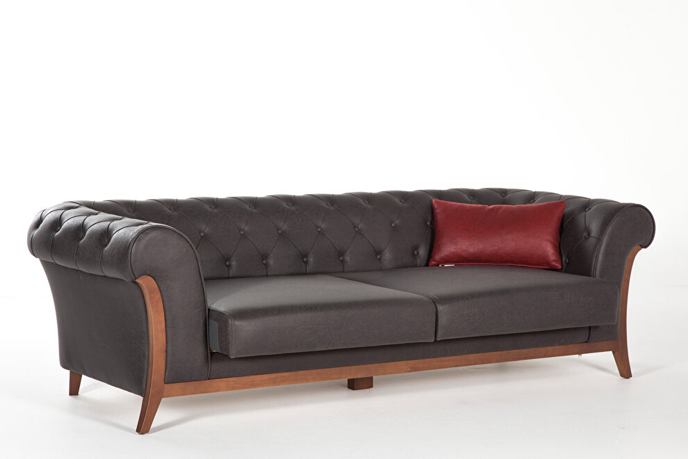 Exclusive leather sofa w/ rolled arms and tufted back by Istikbal additional picture 3